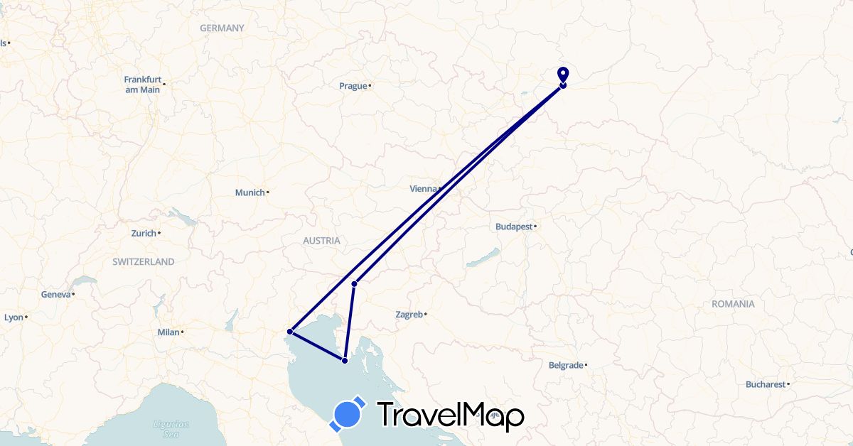 TravelMap itinerary: driving in Croatia, Italy, Poland, Slovenia (Europe)